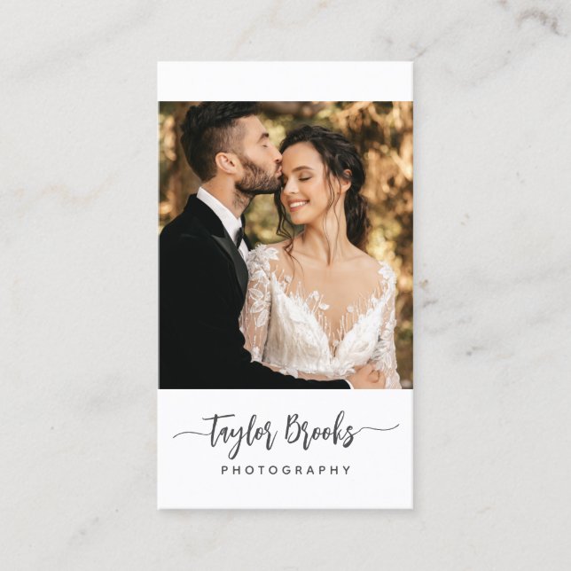Modern Signature Elegant Script Photographer Business Card (Front)