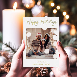 Modern Signature Gold Foil Script Multi Photo Holiday Card
