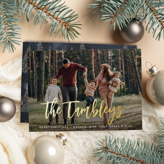 Modern Signature | Horizontal Photo Foil Holiday Card (Creator Uploaded)