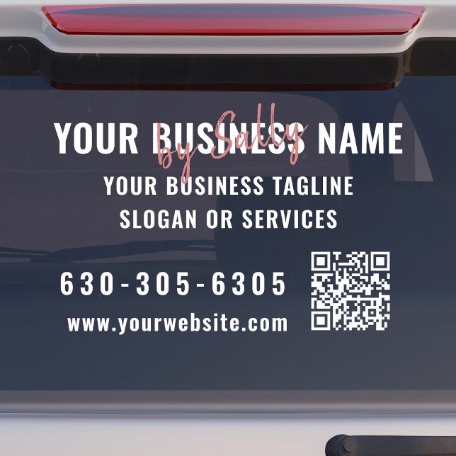 Modern Signature Minimalist QR Code Car Business (Modern, promotional car business window cling with QR code, phone number and website.)