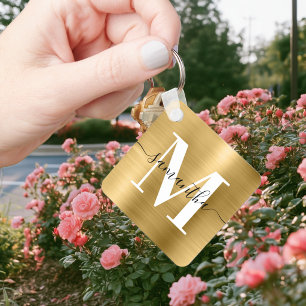 Modern Signature Monogram Gold Foil Key Ring