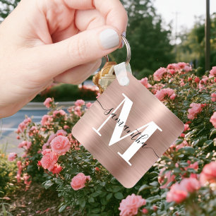 Modern Signature Monogram Rose Gold Foil Key Ring