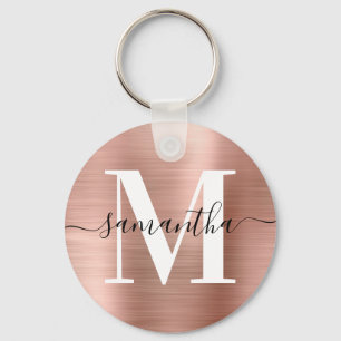 Modern Signature Monogram Rose Gold Foil Photo Key Ring
