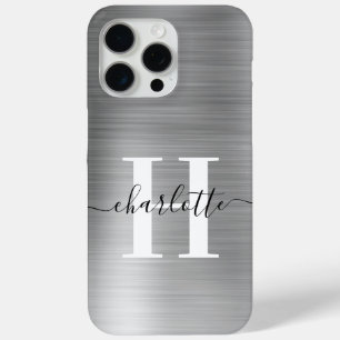 Modern Signature Monogram Silver Foil iPhone 15 Pro Max Case
