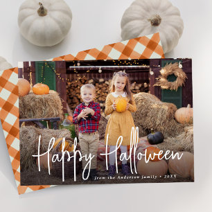 Modern Signature Script Happy Halloween Photo Holiday Card