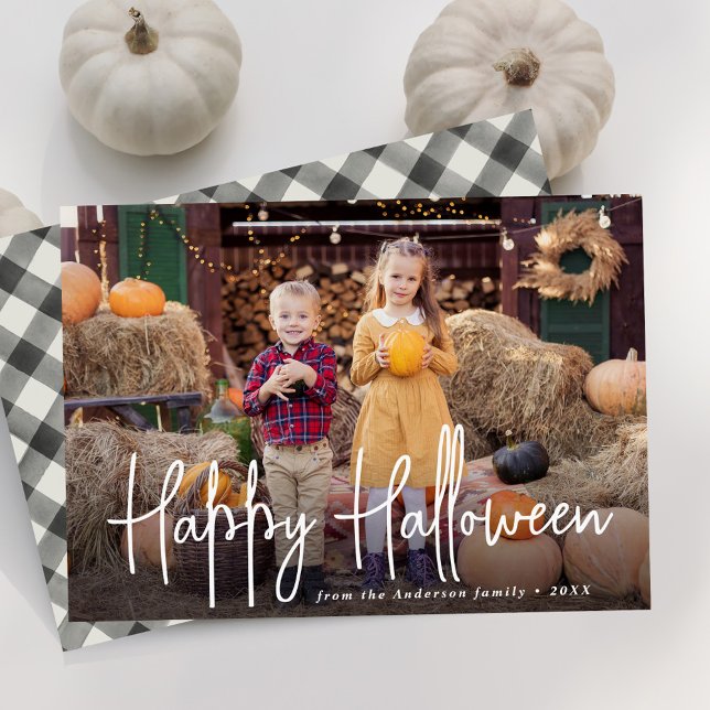 Modern Signature Script Happy Halloween Photo Holiday Card (Creator Uploaded)