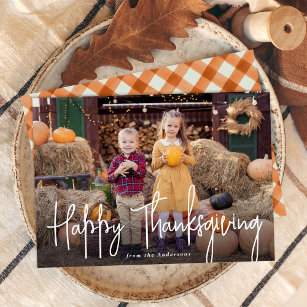 Modern Signature Script Happy Thanksgiving Photo Holiday Card