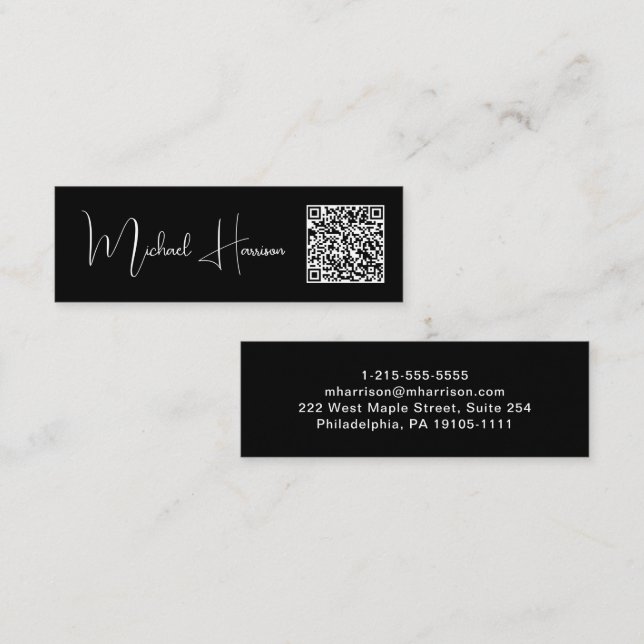 Modern Signature Script QR Code Professional Mini Business Card (Front/Back)