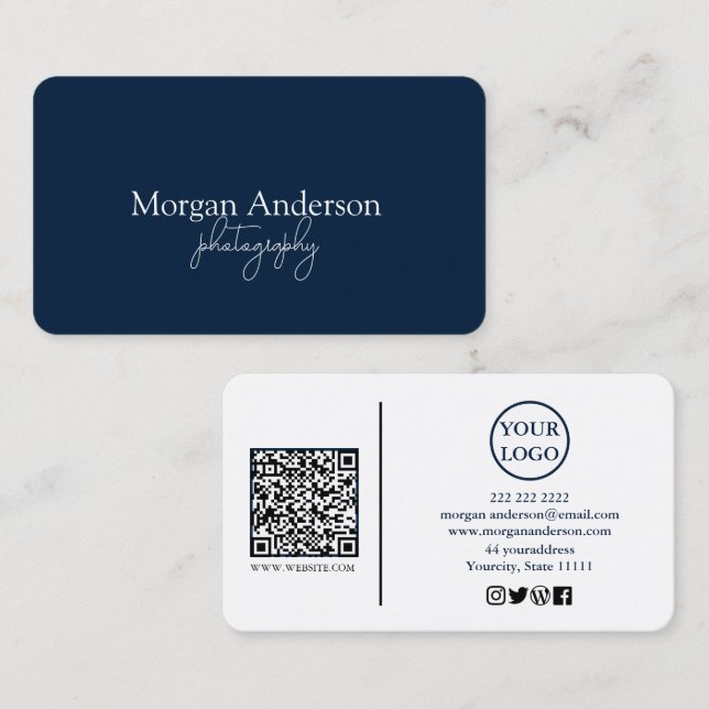 Modern Signature Script QR Code Social Business Card (Front/Back)