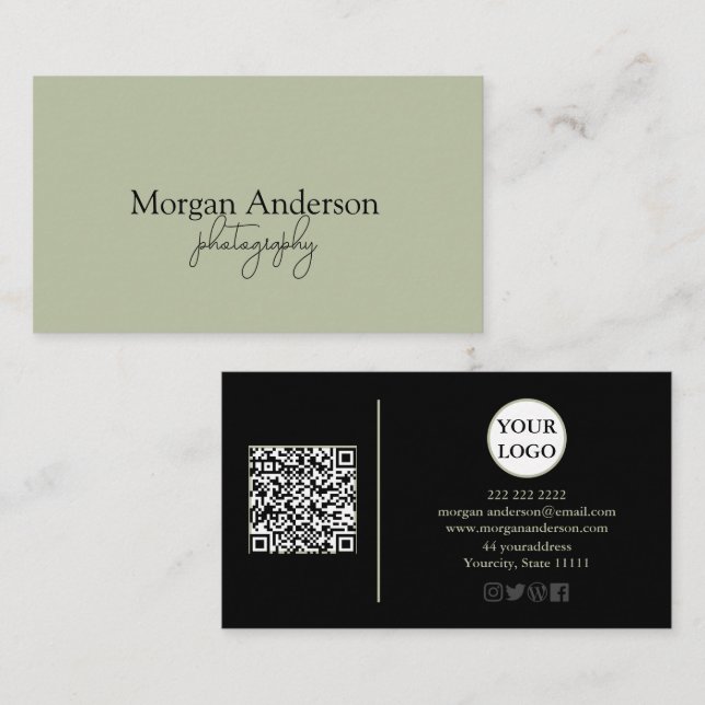 Modern Signature Script QR Code Social Business Card (Front/Back)