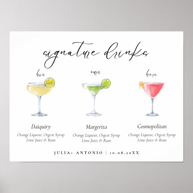 Modern Signature Wedding Cocktails Drinks Sign (Front)