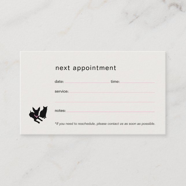 Modern Silhouette Pet Sitting Dog Cat Logo Appointment Card (Front)