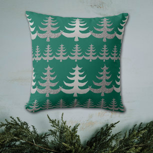 Modern Silhouette Silver Christmas Tree on Green Cushion