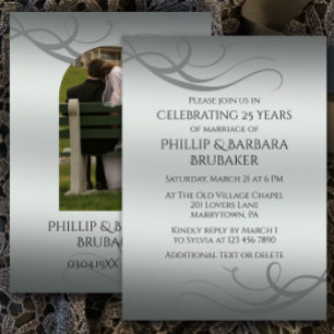 Modern Silver 25th Wedding Anniversary Arch Photo  Invitation
