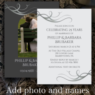 Modern Silver 25th Wedding Anniversary Arch Photo  Invitation