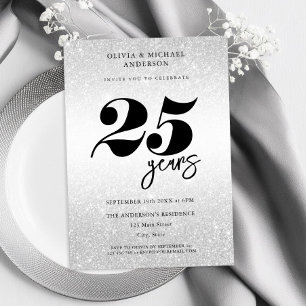 Modern Silver 25th Wedding Anniversary Invitation