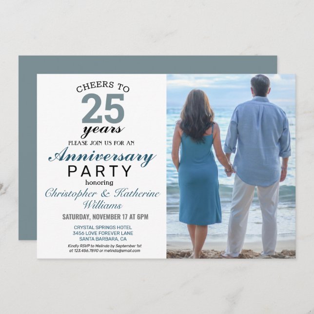 Modern Silver 25th Wedding Anniversary Invitation (Front/Back)