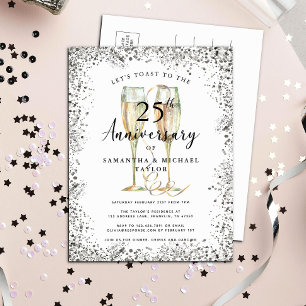 Modern Silver 25th Wedding Anniversary Invitation Postcard