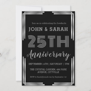 modern silver 25th wedding anniversary invitations