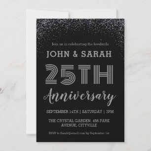 modern silver 25th wedding anniversary invitations