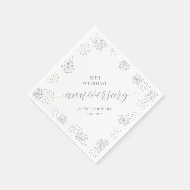 Modern Silver 25th Wedding Anniversary Party Napki Napkin (Corner)