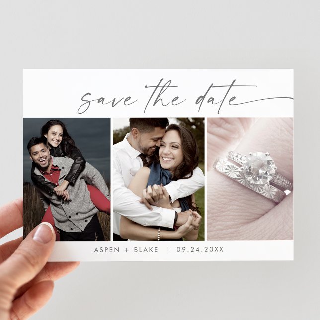 Modern Silver 3 Photo Template Save the Date (Creator Uploaded)