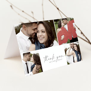 Modern Silver 4 Photo Collage Folded Wedding Thank You Card