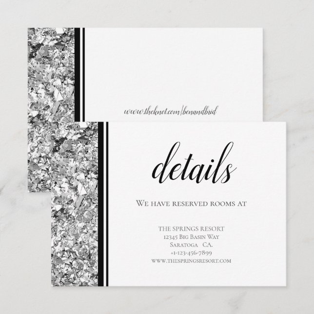 Modern Silver and Black Wedding Enclosure Card (Front/Back)
