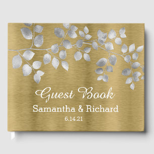 Modern Silver and Gold Floral Wedding Guest Book