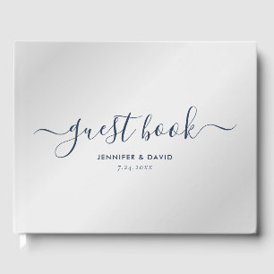 Modern Silver and Navy Blue Wedding Guest Book