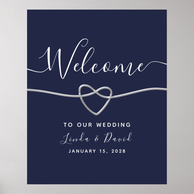 Modern Silver and Navy Blue Wedding Welcome Poster (Front)