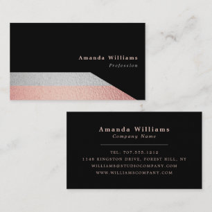 Modern Silver and Rose Gold Foil Effect Business Card
