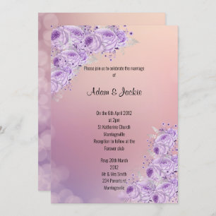 Modern Silver Apricot Lilac floral WEDDING Invitation