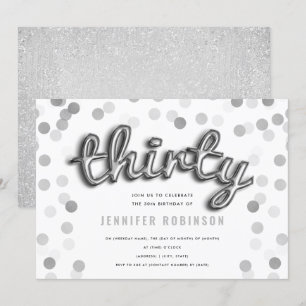 Modern Silver Balloons Glitter Thirtieth Birthday Invitation