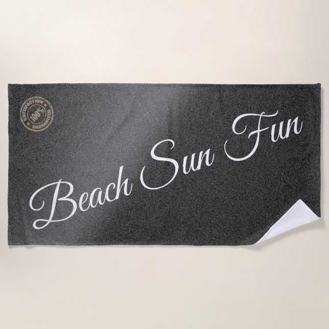 Modern Silver Black Beach Towel (Front)