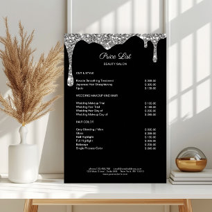 Modern Silver Black Glitter Preislisten Poster