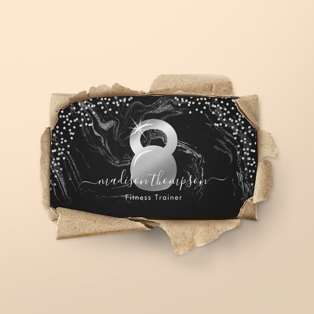 Modern Silver Black Kettlebell Fitness Business Card (Creator Uploaded)