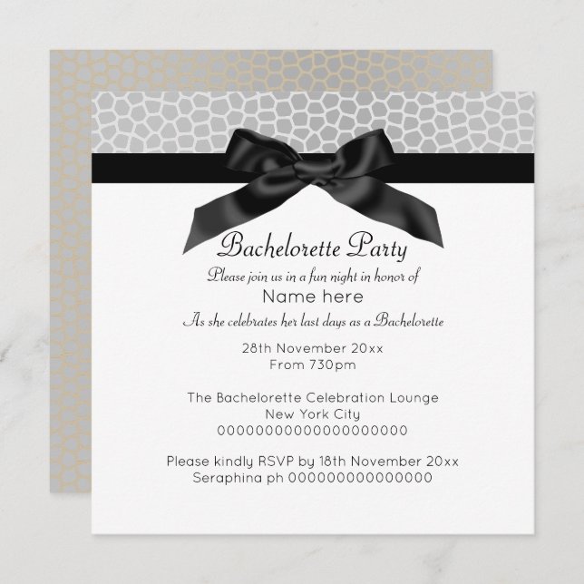MODERN SILVER BLACK LEOPARD BACHELORETTE INVITATION (Front/Back)