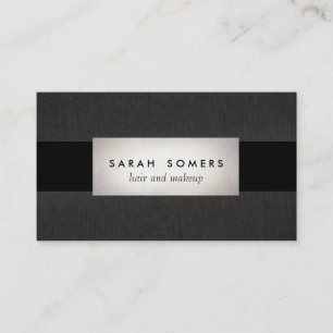 Modern Silver Black Linen Striped Makeup and Hair Business Card