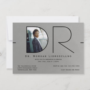 Modern Silver Black Photo DR Graduation Invitation