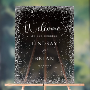 Modern Silver Black Welcome Wedding Acrylic Sign