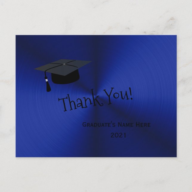 Modern Silver Blue Cap Thank You Graduation Postcard (Front)