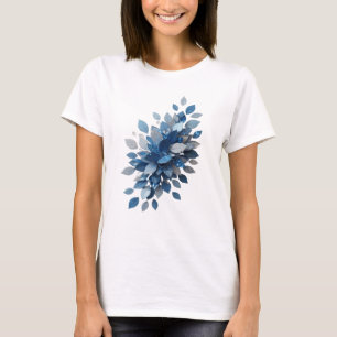 Modern Silver BLUE LEAVES Design T-Shirt