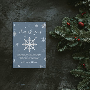 Modern Silver Blue Magical Snowflake Baby Shower  Thank You Card