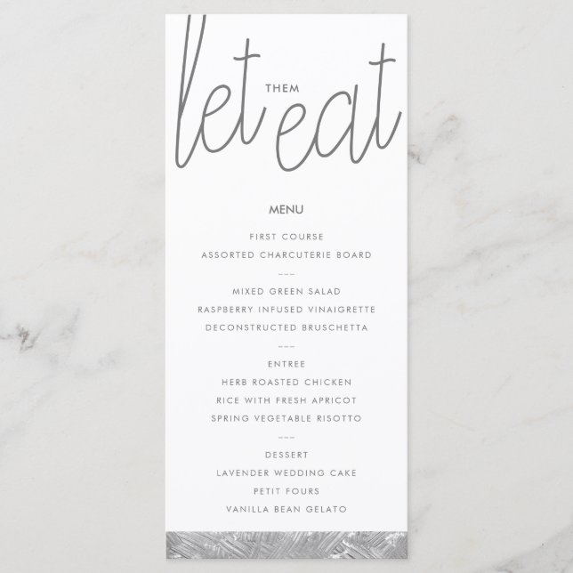 Modern Silver Brush Stroke Custom Menu Card (Front)