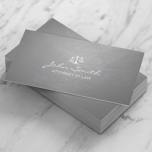 Modern Silver Brushed Texture Lawyer/Attorney Business Card (Creator Uploaded)