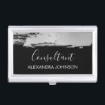 Modern Silver Business Foil Brush Stroke Business Card Holder<br><div class="desc">Silver and Black Foil Brush Stroke Trendy Consultant Minimalist Business Card Holder with white hand lettered elegant typography for the monogram. The Foil Brush Stroke Business Card Holder can be customised for any profession. If the profession or name text does not fit your needs,  please contact the designer.</div>