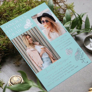 Modern Silver Butterfly Photo Graduation Party