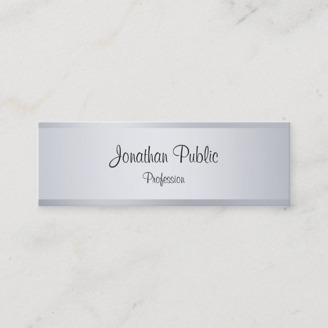 Modern Silver Calligraphy Script Elegant Template Mini Business Card (Front)