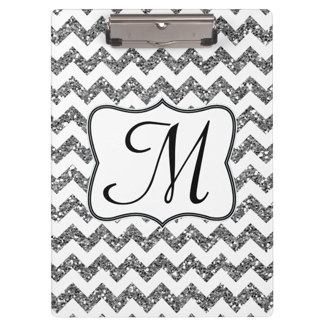 Modern Silver Chevron Monogram Initial Clip Board (Front)